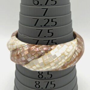 Chunky Bangle Bracelet Iridescent Mother Of Pearl MOP Mosaic Shell Twisted 1" Sz
